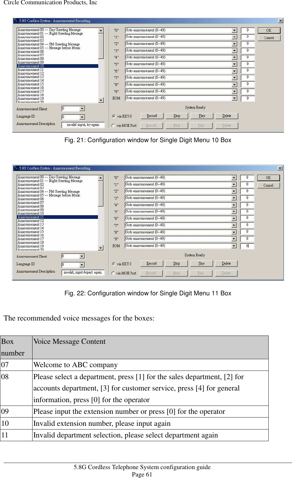 Page 61 of HKC Technology 238 5.8GHz DSSS Cordless Phone System w/ CID & DAM User Manual WPBXconfig v21