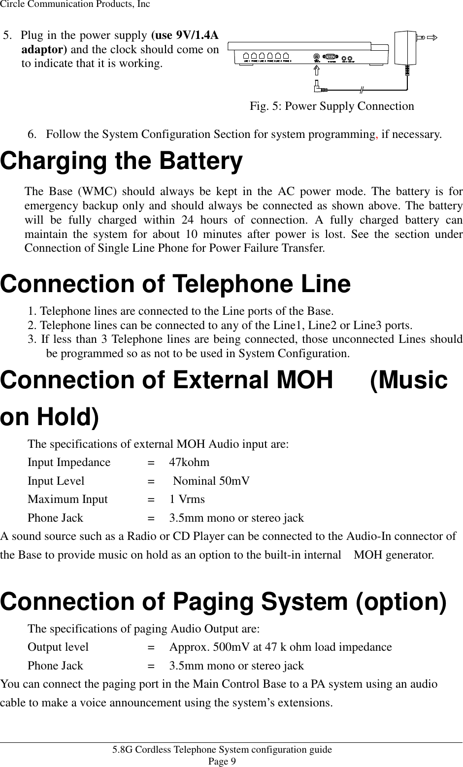 Page 9 of HKC Technology 238 5.8GHz DSSS Cordless Phone System w/ CID & DAM User Manual WPBXconfig v21