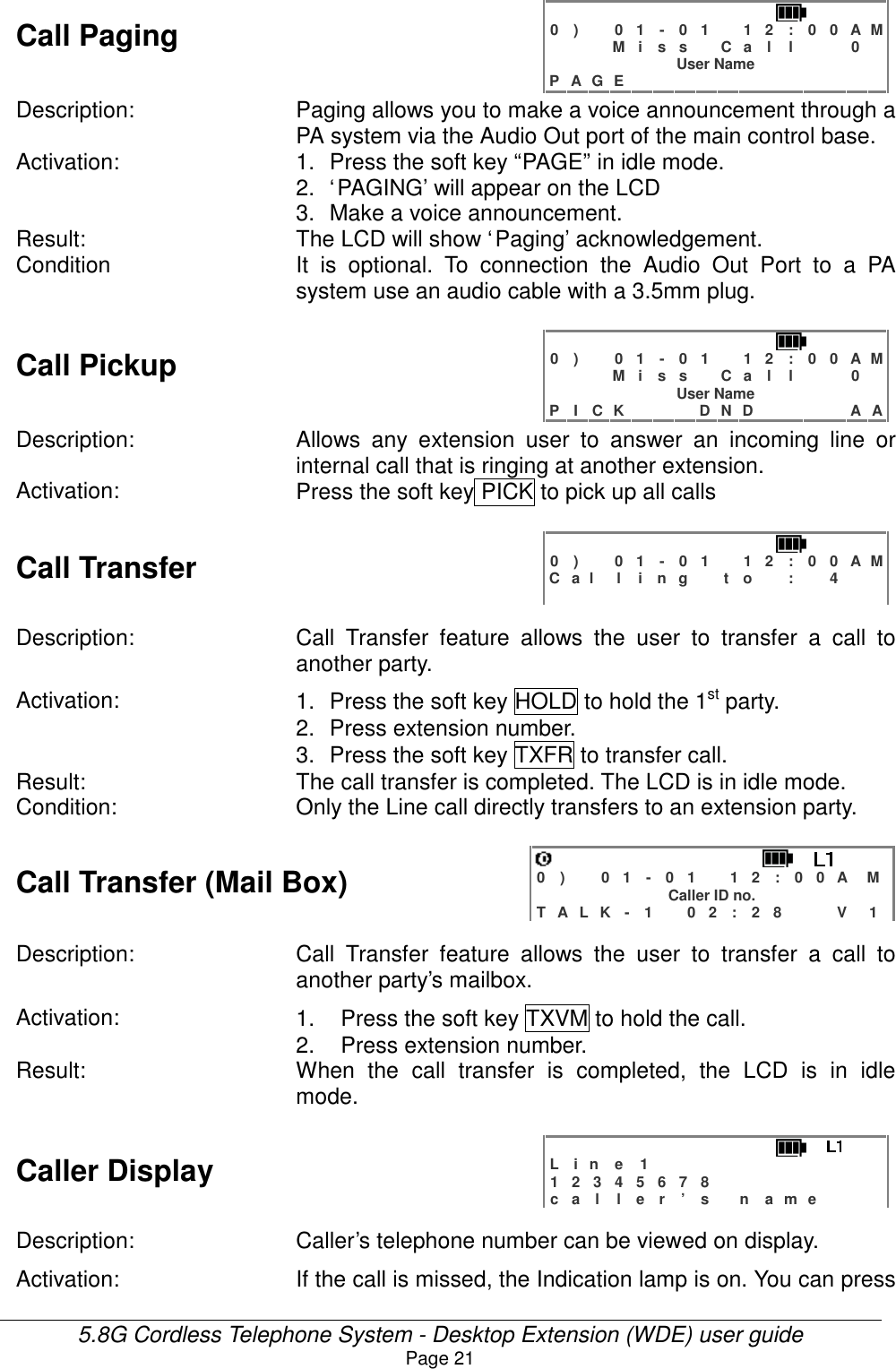 Page 21 of HKC Technology 238 5.8GHz DSSS Cordless Phone System w/ CID & DAM User Manual WDE User Guide v21
