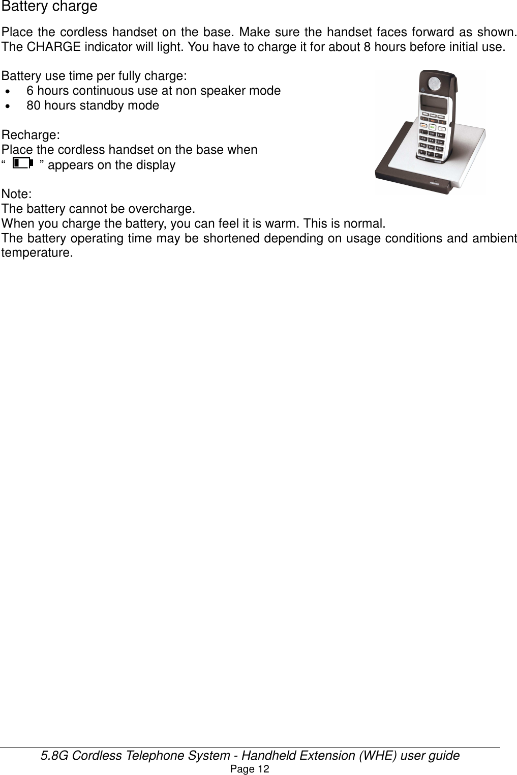 Page 12 of HKC Technology 238 5.8GHz DSSS Cordless Phone System w/ CID & DAM User Manual WHE User Guide v21