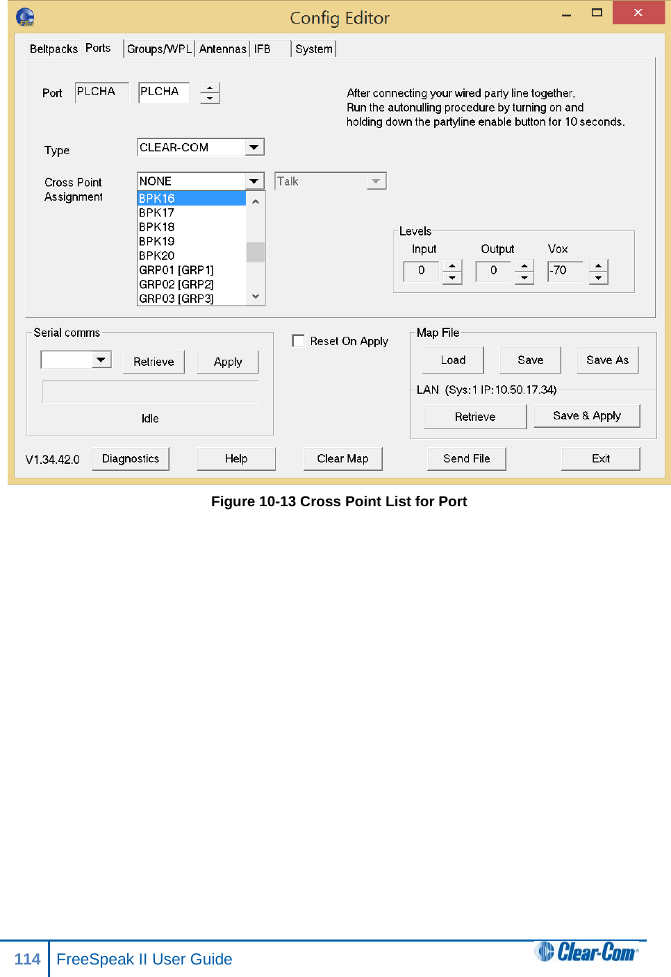  Figure 10-13 Cross Point List for Port  114 FreeSpeak II User Guide  