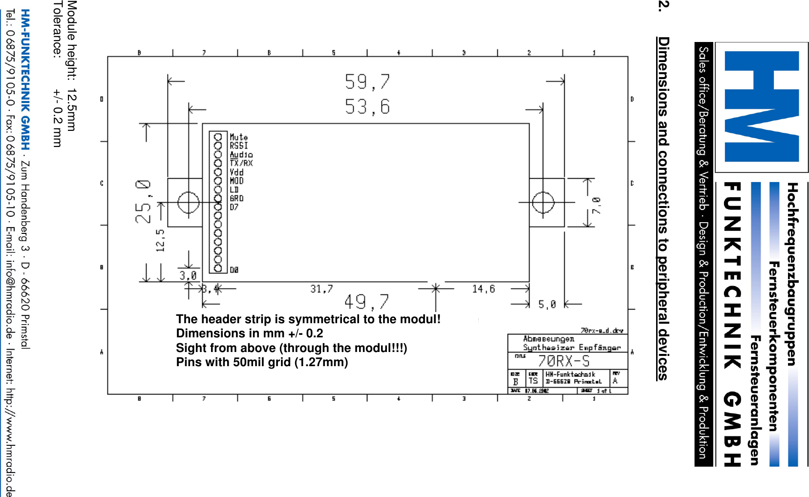 HM Funktechnik 70RX-S1 UHF Receiver Module User Manual 70RX S1