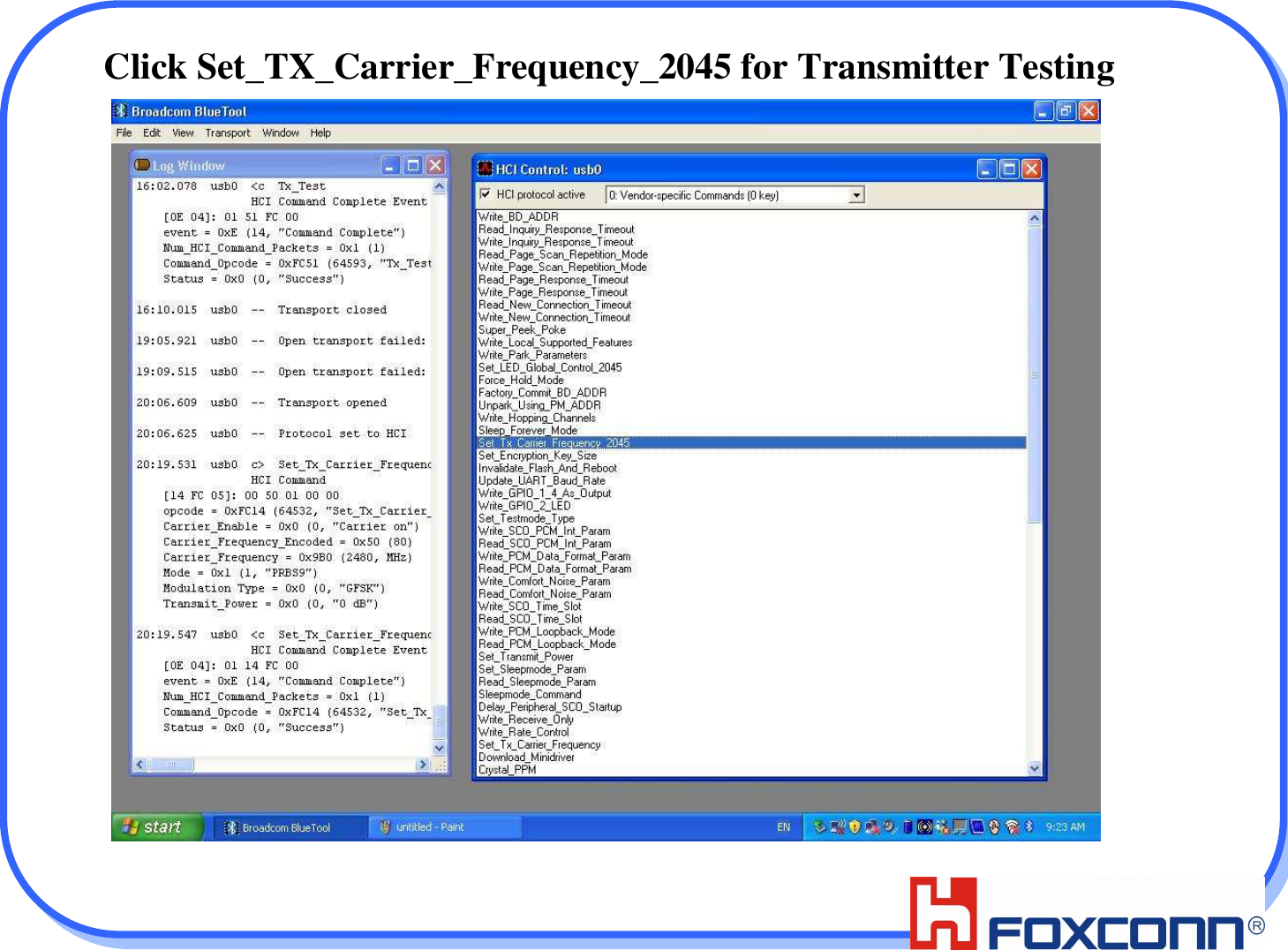 30Click Set_TX_Carrier_Frequency_2045 for Transmitter Testing