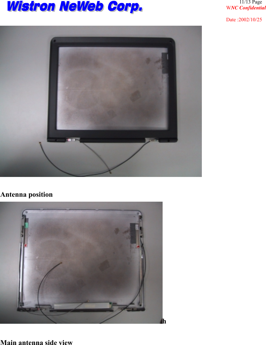                                                                                              11/13 Page WNC Confidential       Date :2002/10/25   Antenna position h  Main antenna side view   