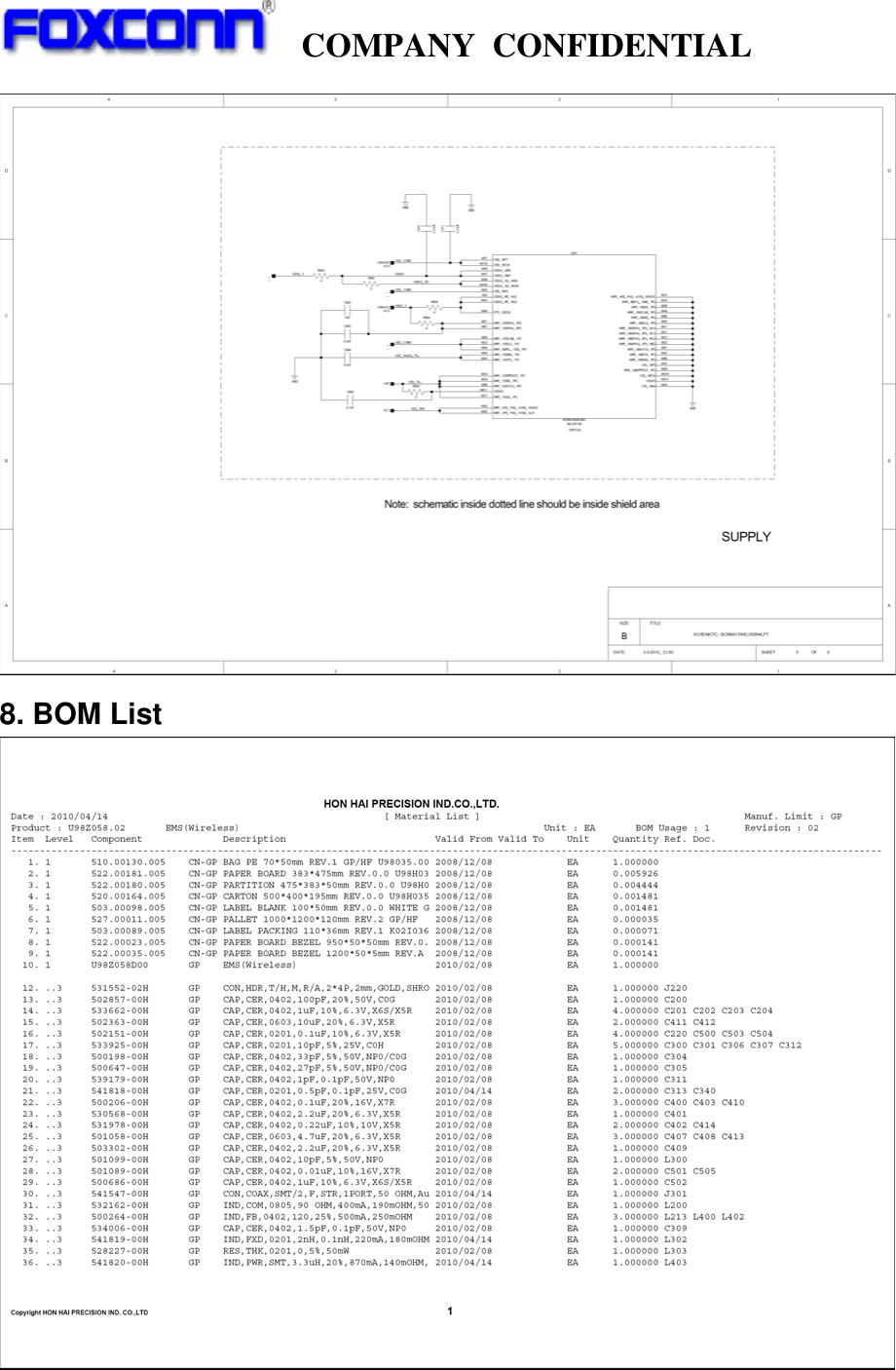   COMPANY CONFIDENTIAL              8. BOM List  