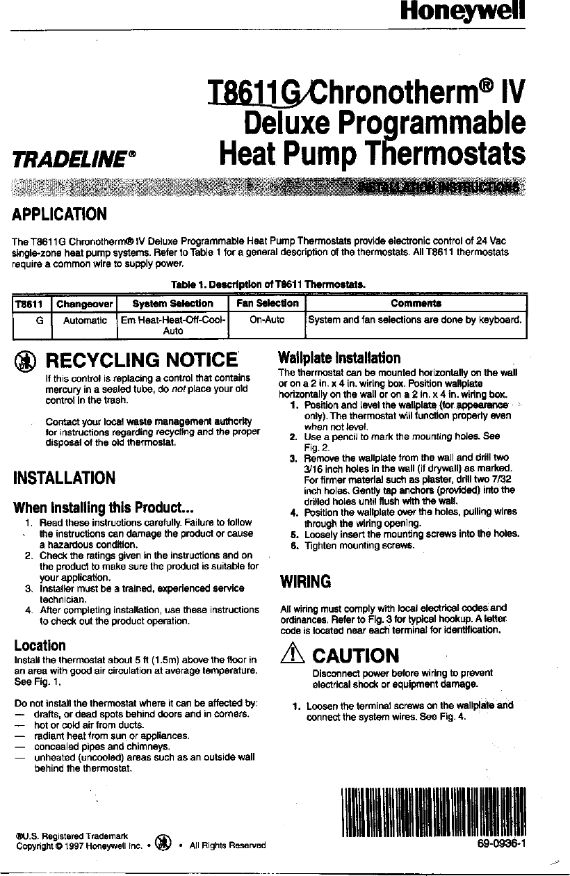 Page 1 of 12 - HONEYWELL  Controls And HVAC Accessories Manual L0011084