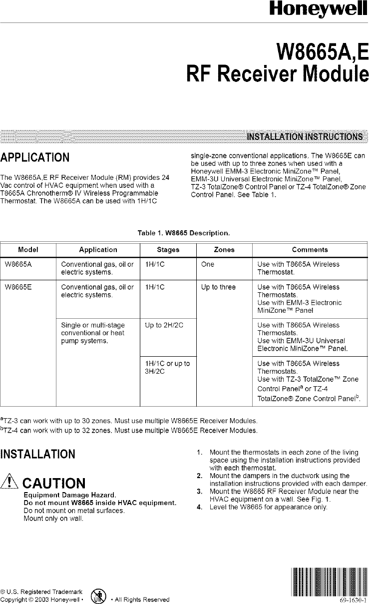 HONEYWELL Controls And HVAC Accessories Manual LR707256