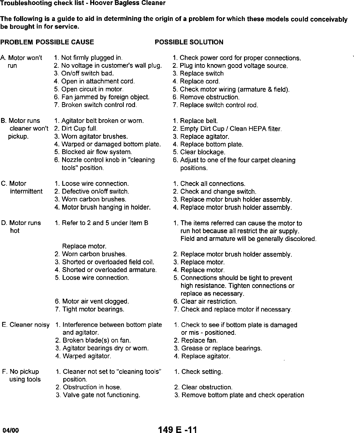 Page 11 of 12 - HOOVER  Vacuum, Upright Manual L0060190