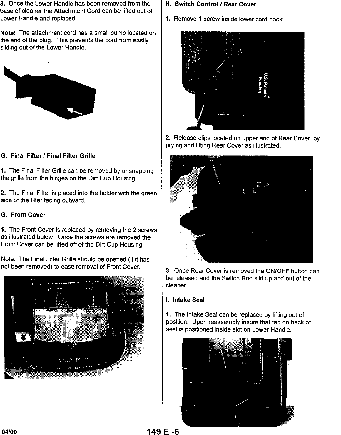 Page 6 of 12 - HOOVER  Vacuum, Upright Manual L0060190