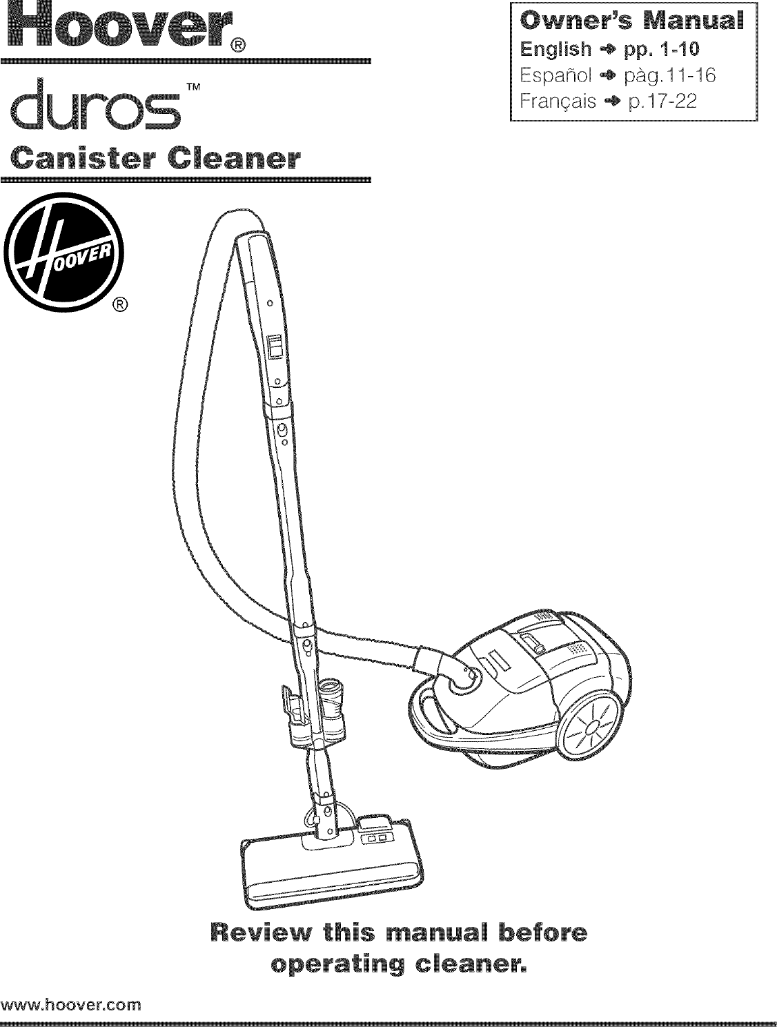 Page 1 of 10 - HOOVER  Vacuum, Canister Manual L0522972