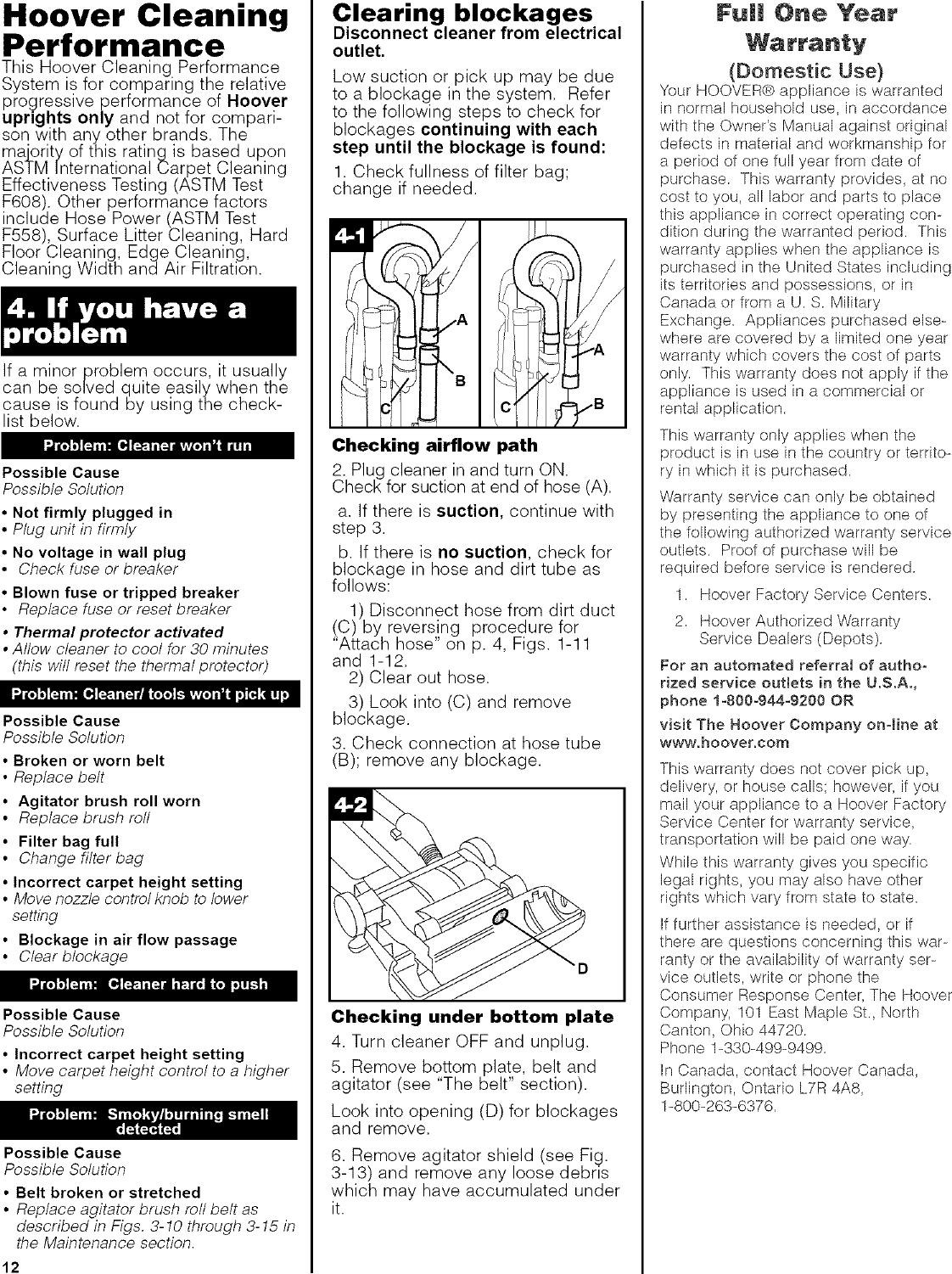 Page 12 of 12 - HOOVER  Vacuum, Upright Manual L0522973