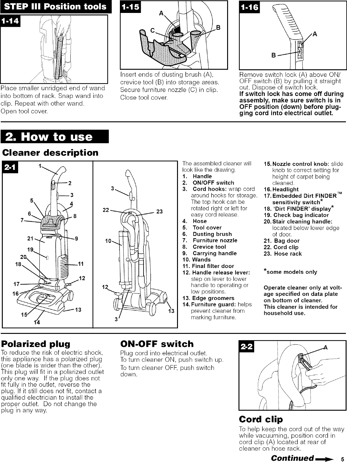 Page 5 of 12 - HOOVER  Vacuum, Upright Manual L0522973