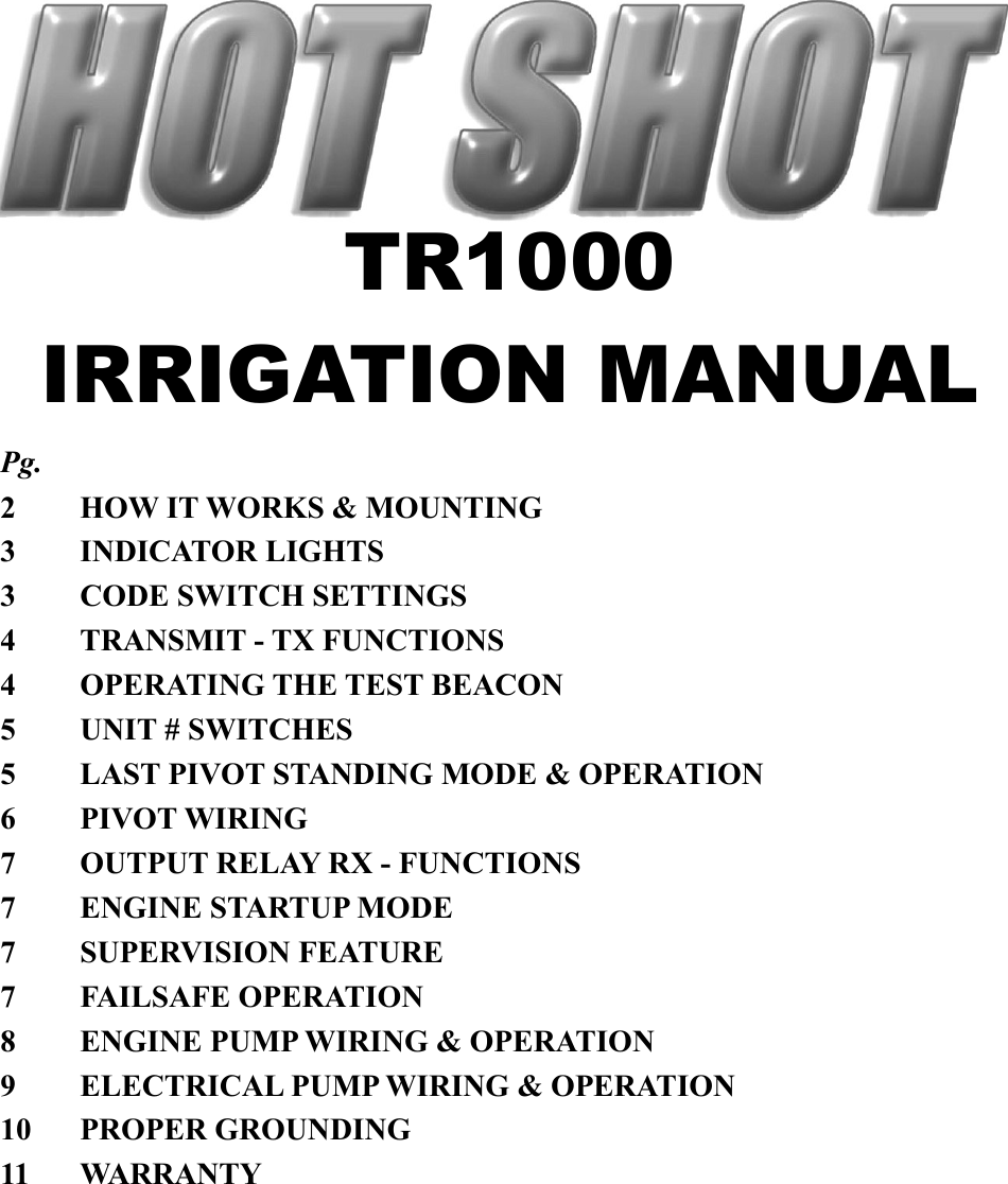 Page 1 of HOT SHOT SYSTEMS HOTSHOT TR-1000 User Manual 