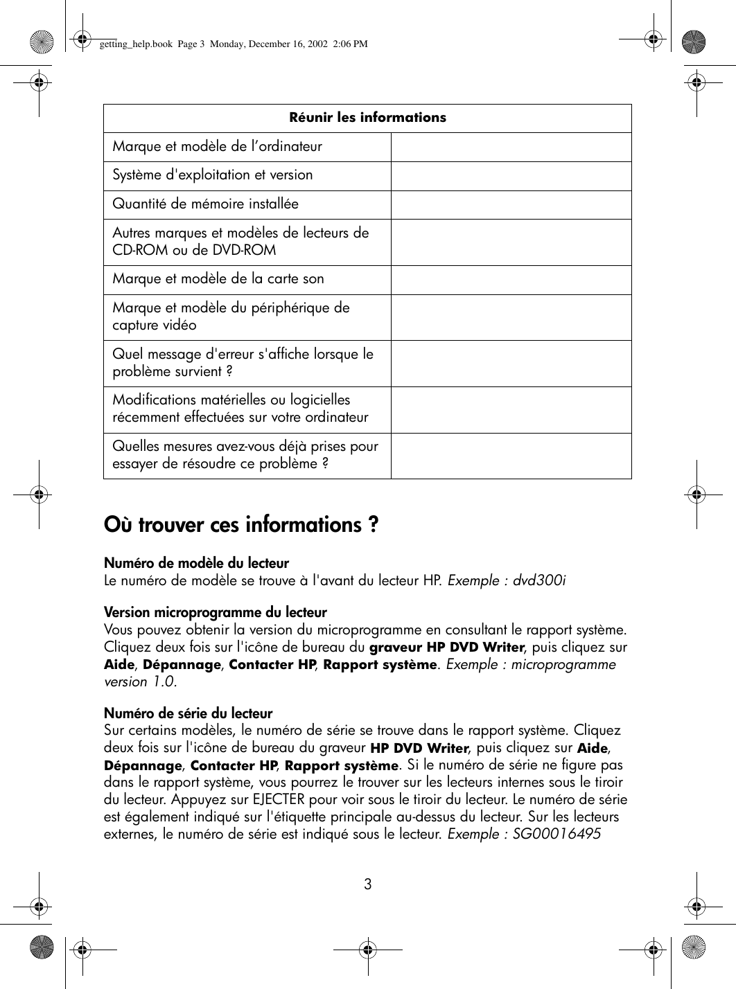 Page 3 of 10 - HP  DVD Writer Dvd300i And 300e - (French) Getting Help Guide Bpg41067