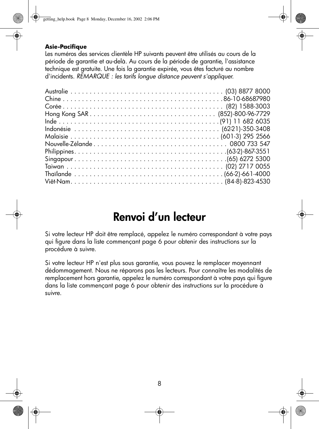 Page 8 of 10 - HP  DVD Writer Dvd300i And 300e - (French) Getting Help Guide Bpg41067