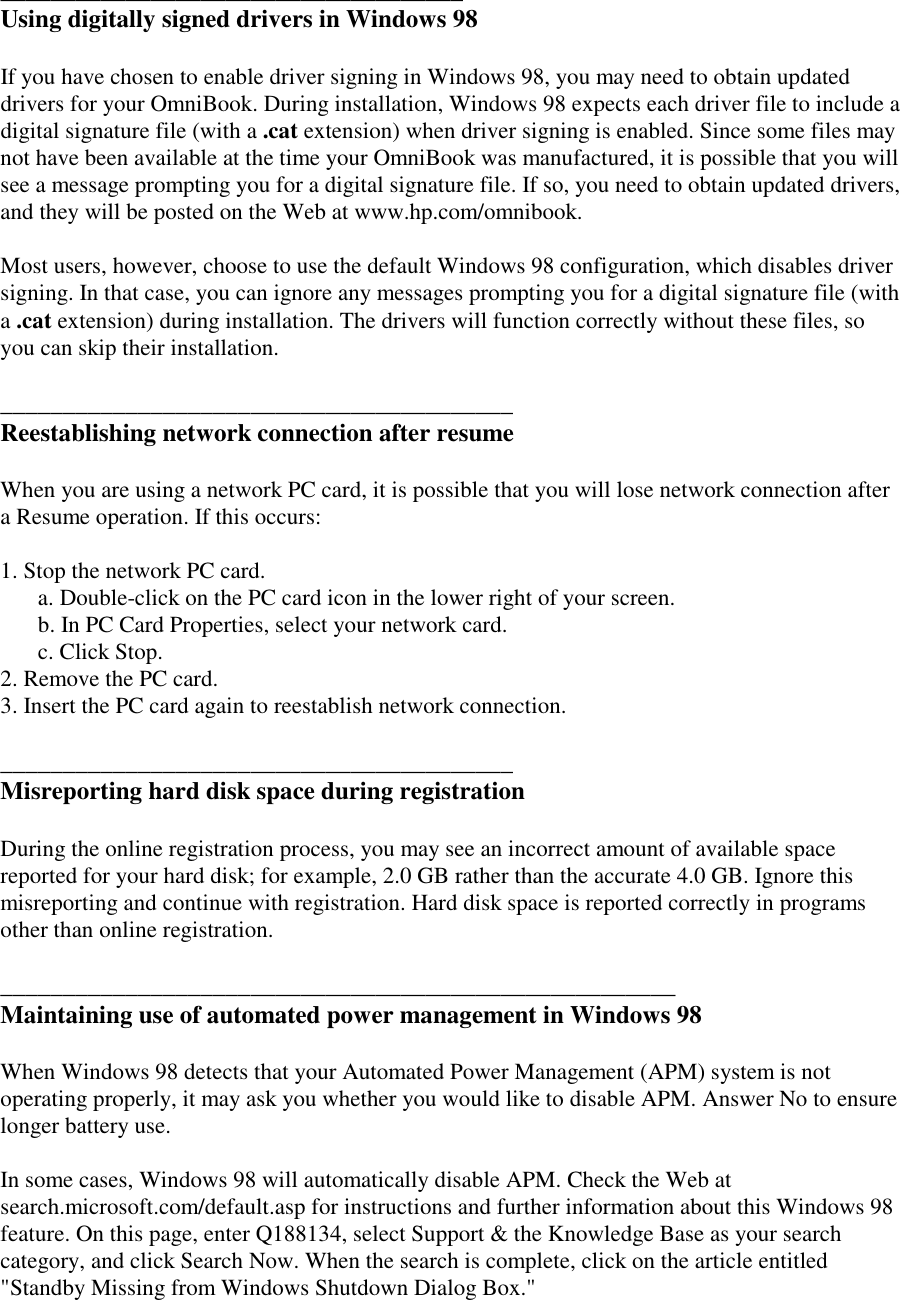 Page 4 of 6 - HP Omnibook Omni Book XE2 - Readme File Bpi03807