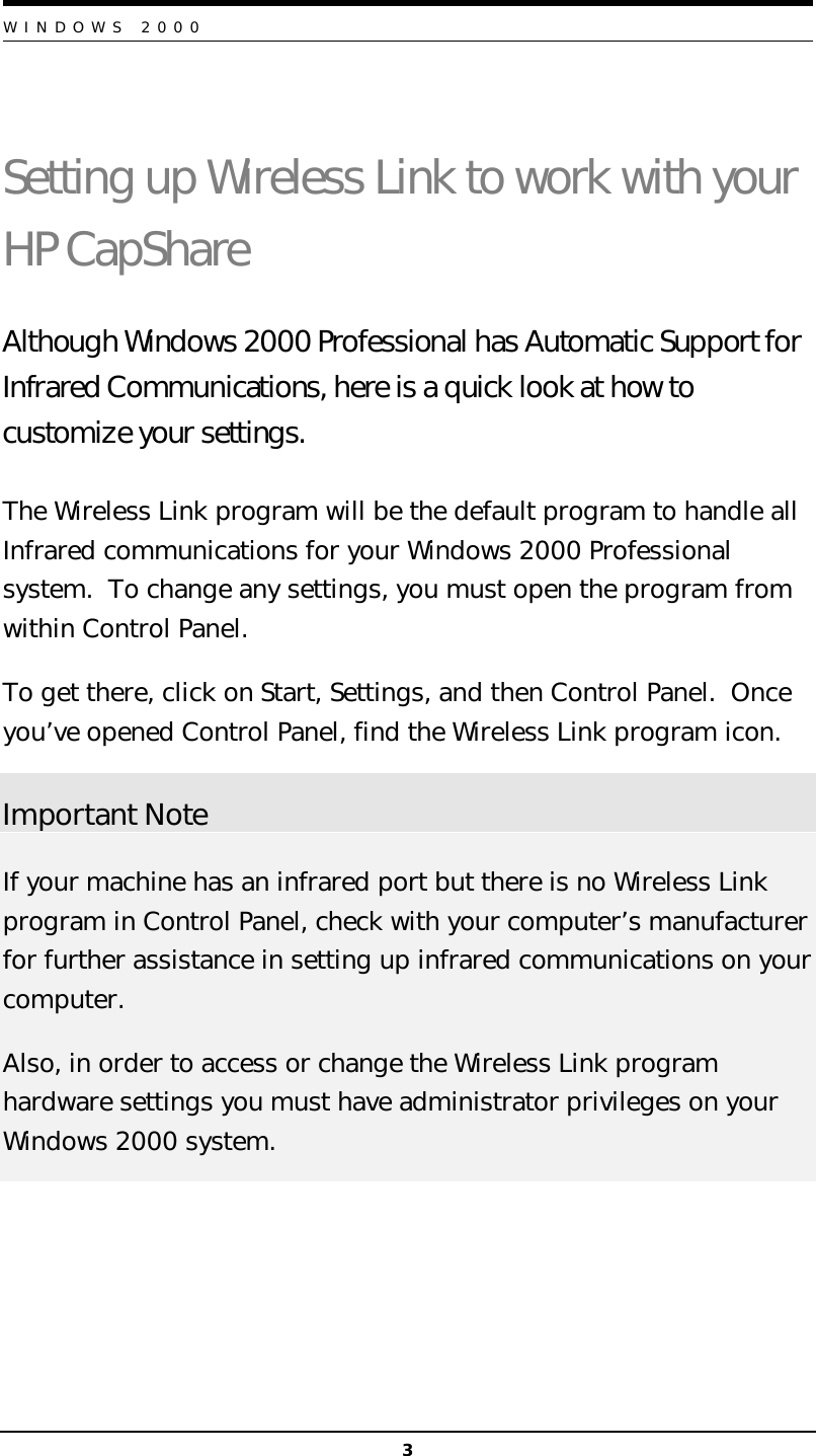 Page 4 of 9 - HP Win 2K Capshare User's Guide Cap Share 920 Portable E-Copier - Windows 2000 Guide, Not Orderable Bps80163
