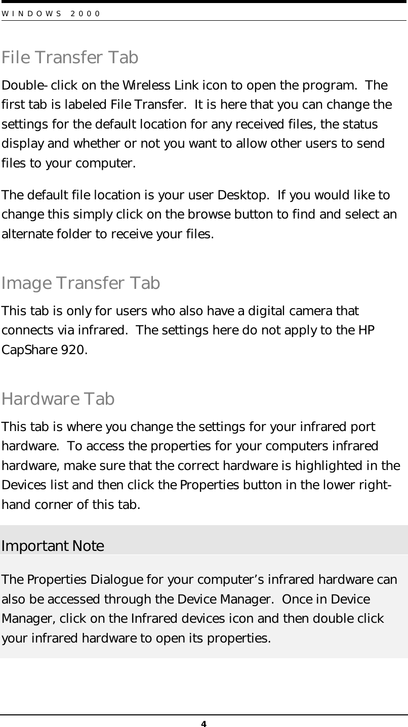 Page 5 of 9 - HP Win 2K Capshare User's Guide Cap Share 920 Portable E-Copier - Windows 2000 Guide, Not Orderable Bps80163