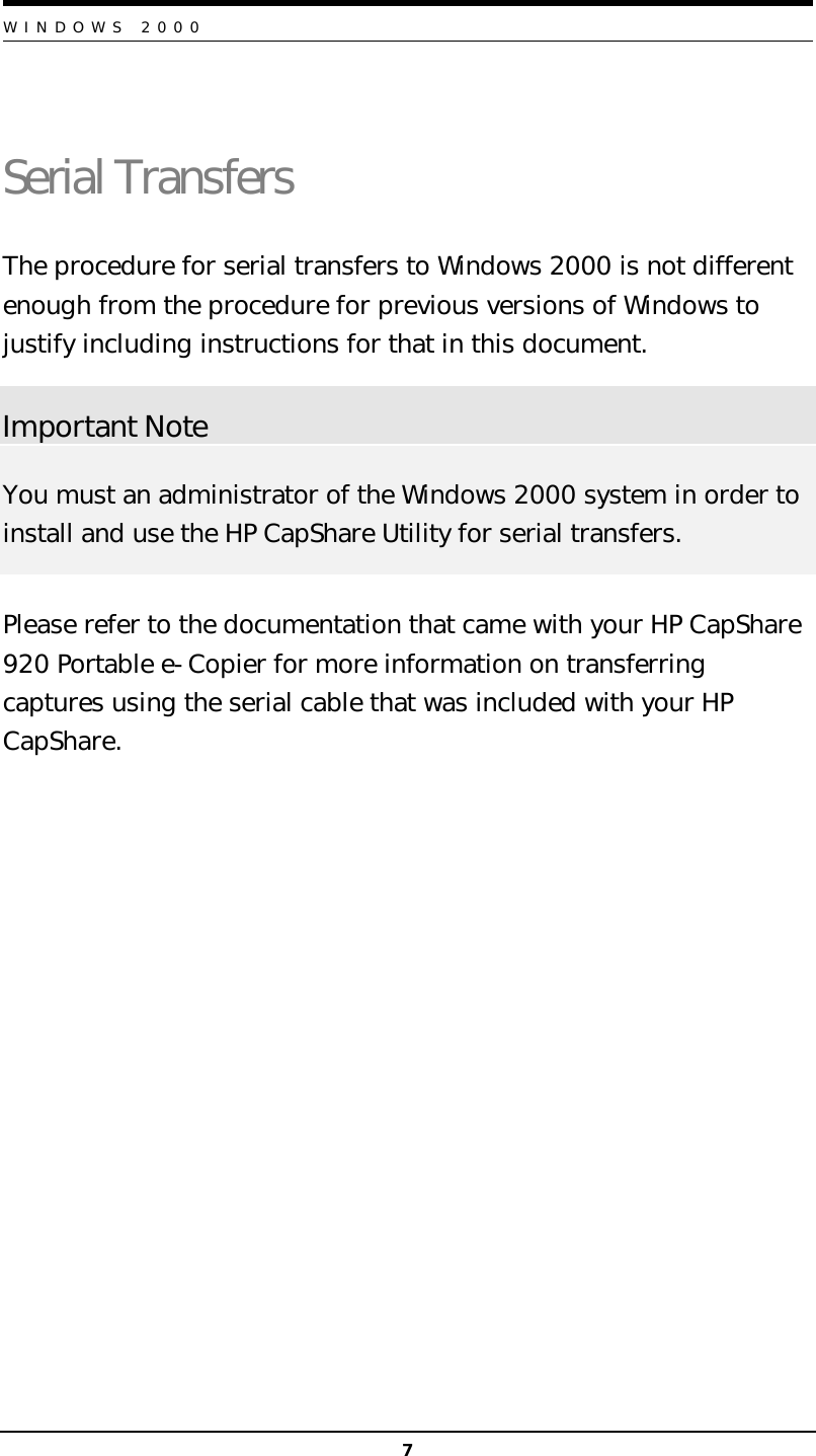 Page 8 of 9 - HP Win 2K Capshare User's Guide Cap Share 920 Portable E-Copier - Windows 2000 Guide, Not Orderable Bps80163