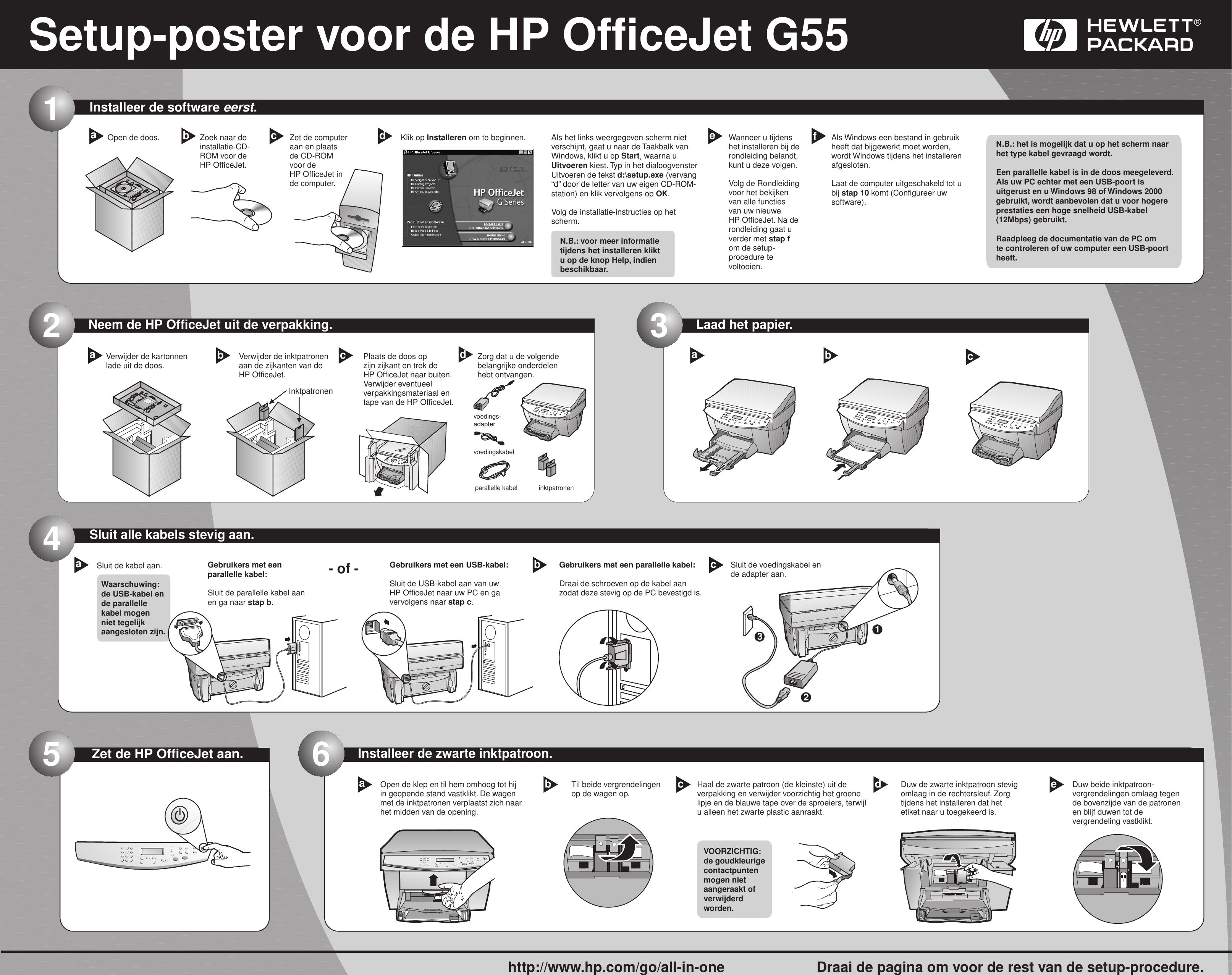 Page 1 of 2 - HP  Officejet G55 - Quick Setup-poster Voor Windows (Nederlands) Bpu03138