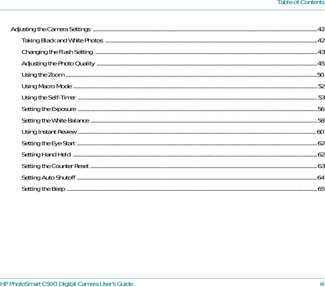 Page 3 of 8 - HP DracoUGTOC Photo Smart C500 Digital Camera Users Guide - Table Of Contents Bpy00524