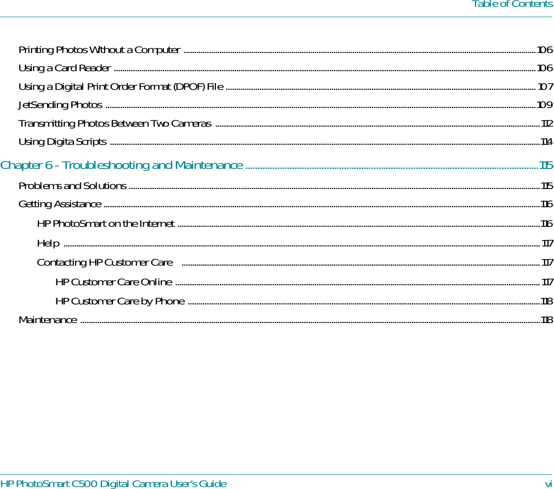 Page 6 of 8 - HP DracoUGTOC Photo Smart C500 Digital Camera Users Guide - Table Of Contents Bpy00524