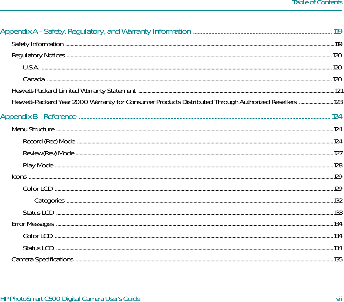 Page 7 of 8 - HP DracoUGTOC Photo Smart C500 Digital Camera Users Guide - Table Of Contents Bpy00524