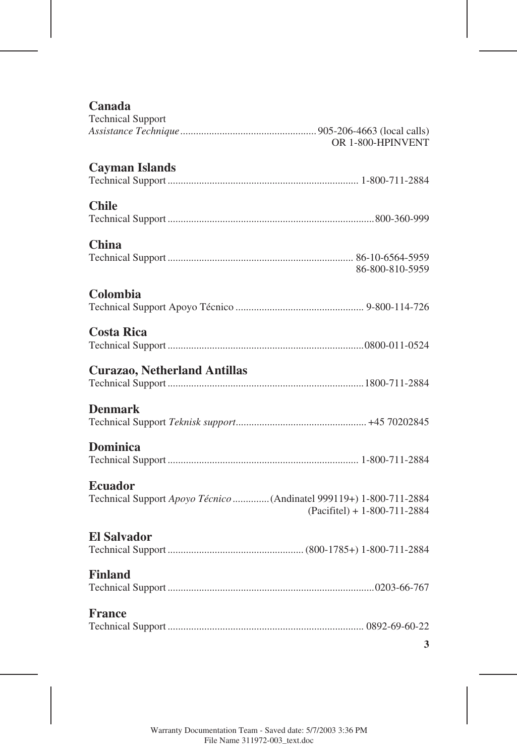 Page 2 of 6 - HP Worldwide Telephone Numbers Notebook Series - C00047049