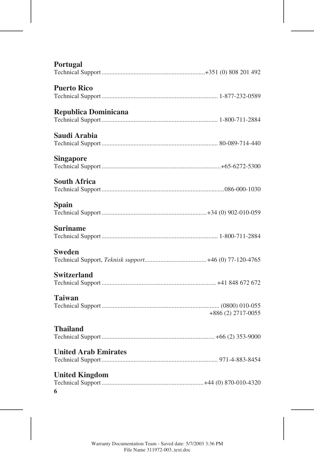 Page 5 of 6 - HP Worldwide Telephone Numbers Notebook Series - C00047049