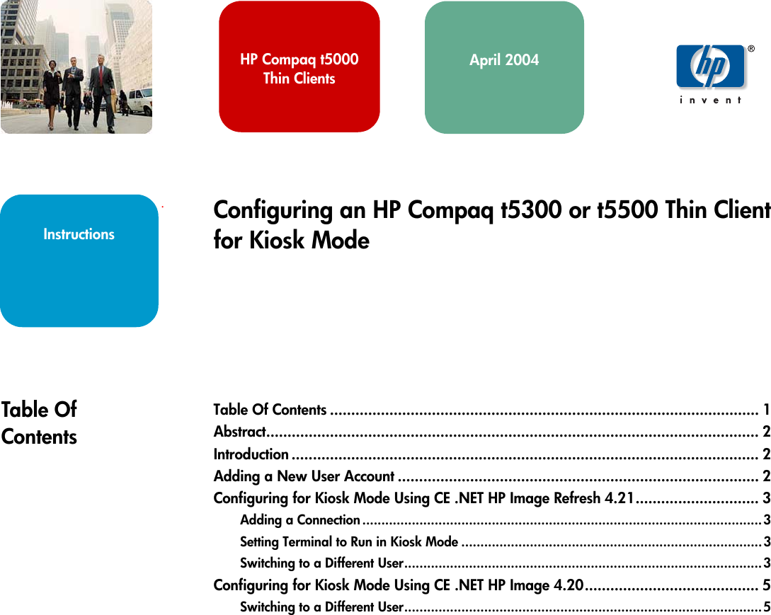 Page 1 of 6 - HP Technology Brief  Configuring An Compaq T5300 Or T5500 Thin Client For Kiosk Mode C00120884
