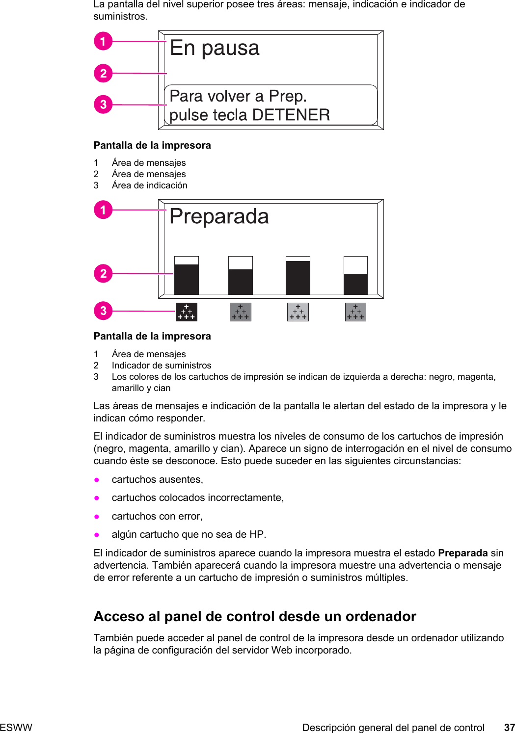HP Color LaserJet 5550 Series Printer User Guide ESWW Laser Jet Guía Del  Usuario C00134100