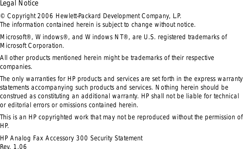 Page 4 of 8 - HP Fax Security Statement PC Send - Q3701A 1-4-2006 Embedded Digital Sending C00646282