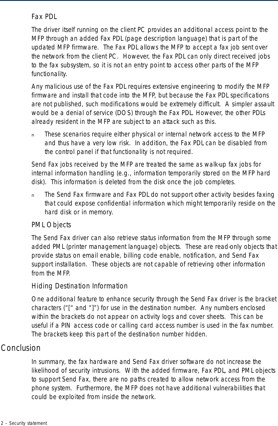 Page 8 of 8 - HP Fax Security Statement PC Send - Q3701A 1-4-2006 Embedded Digital Sending C00646282