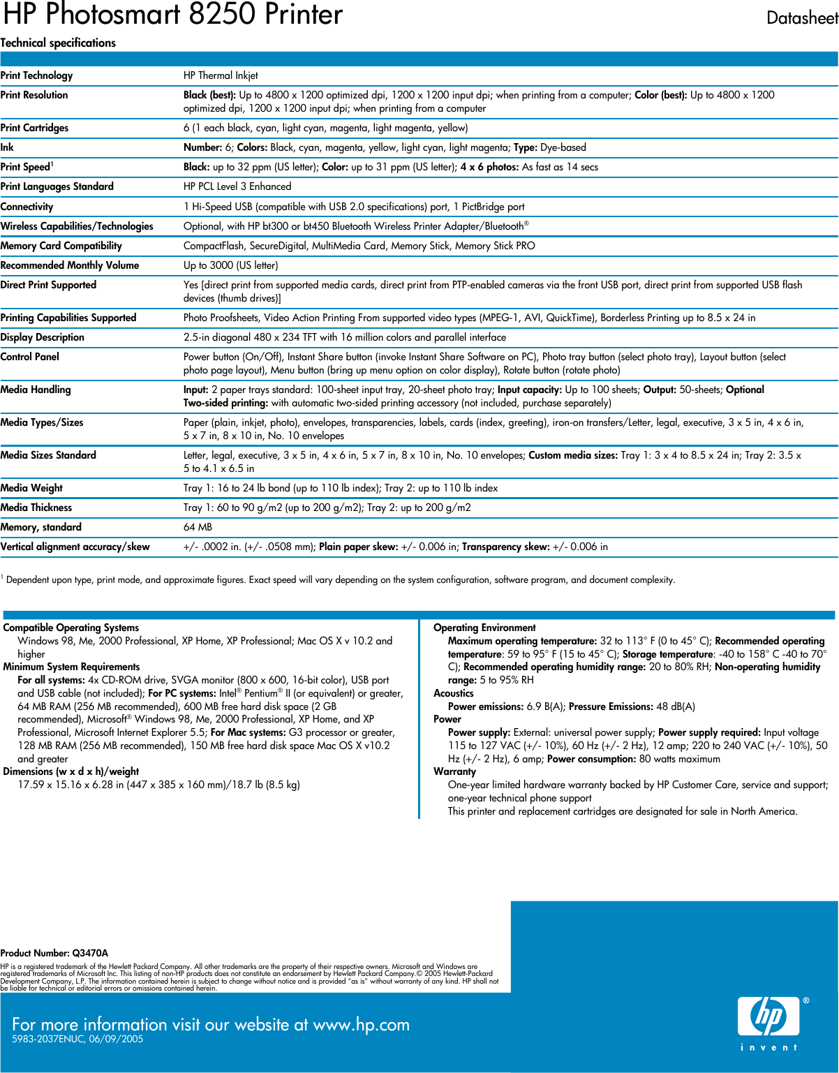 Page 3 of 4 - HP Datasheet Photosmart 8250 - 产品规格说明 C00657169