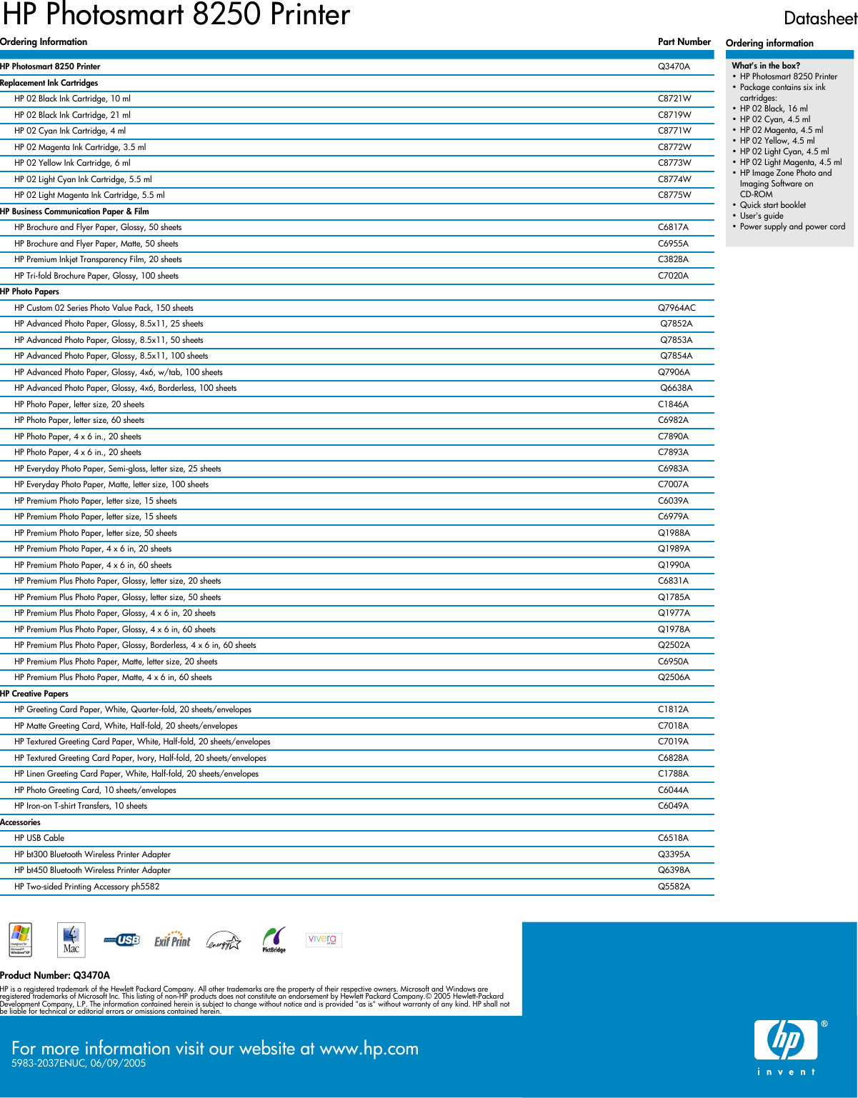 Page 4 of 4 - HP Datasheet Photosmart 8250 - 产品规格说明 C00657169