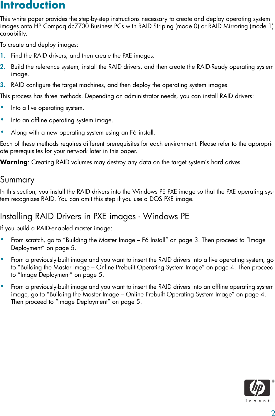 Page 2 of 7 - HP RAID Image Deployment On Compaq Dc7000 Series Business PCs C00767036