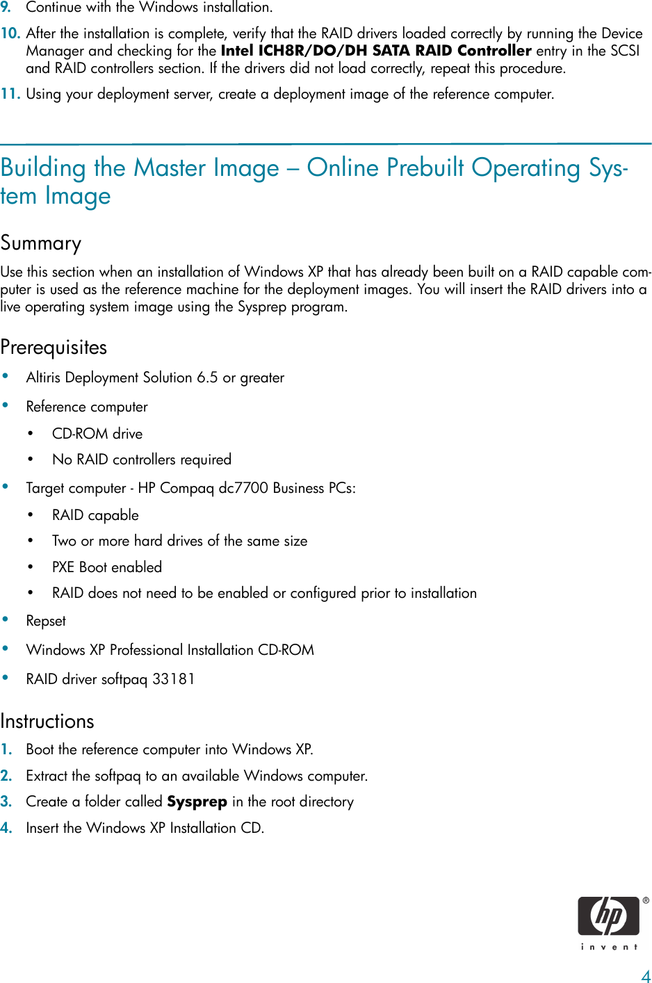 Page 4 of 7 - HP RAID Image Deployment On Compaq Dc7000 Series Business PCs C00767036