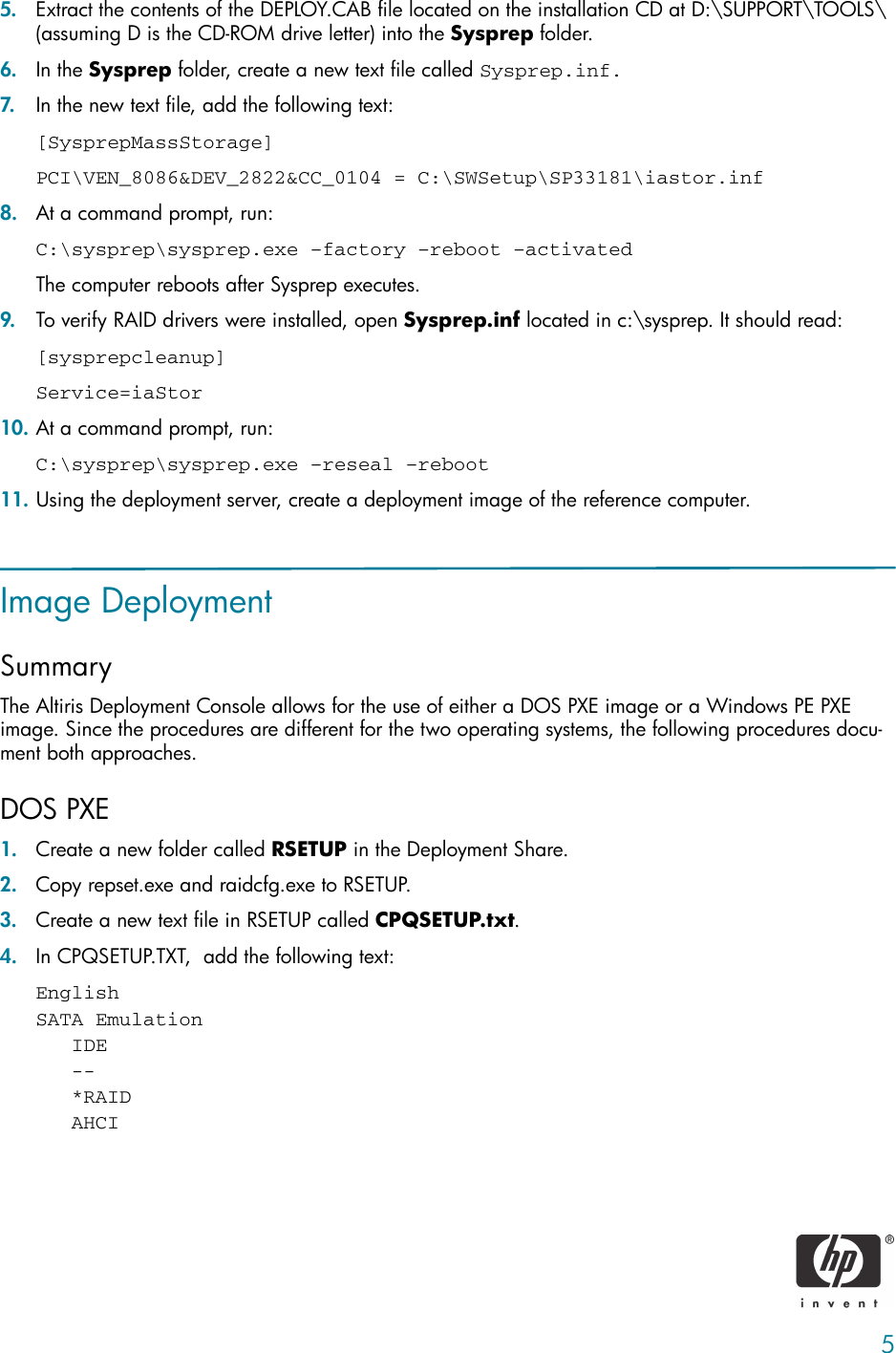 Page 5 of 7 - HP RAID Image Deployment On Compaq Dc7000 Series Business PCs C00767036