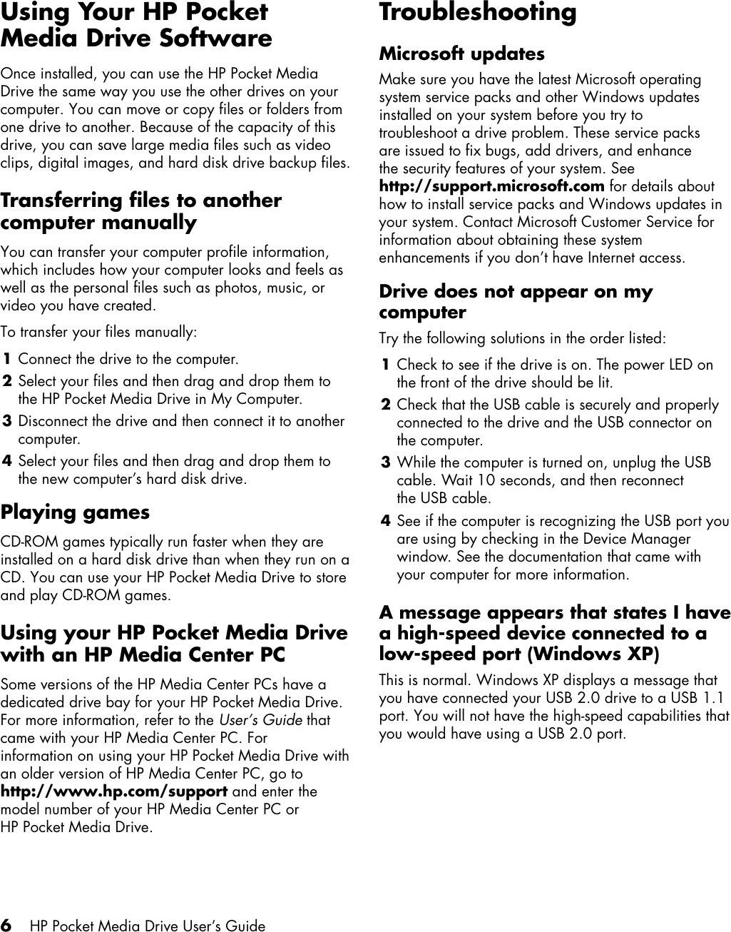 Page 10 of 12 - HP User's Guide  PD0800, PD1200 Pocket Media Drives - C00770956