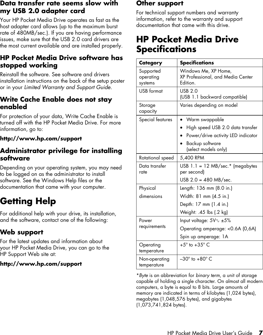 Page 11 of 12 - HP User's Guide  PD0800, PD1200 Pocket Media Drives - C00770956