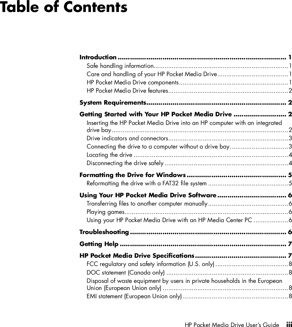 Page 4 of 12 - HP User's Guide  PD0800, PD1200 Pocket Media Drives - C00770956