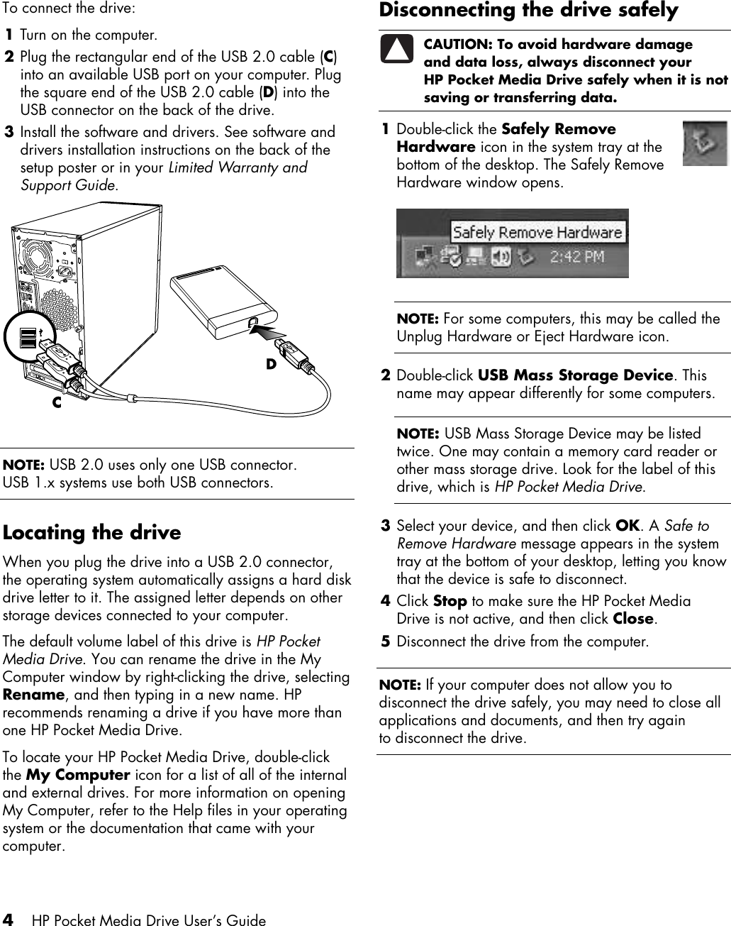 Page 8 of 12 - HP User's Guide  PD0800, PD1200 Pocket Media Drives - C00770956