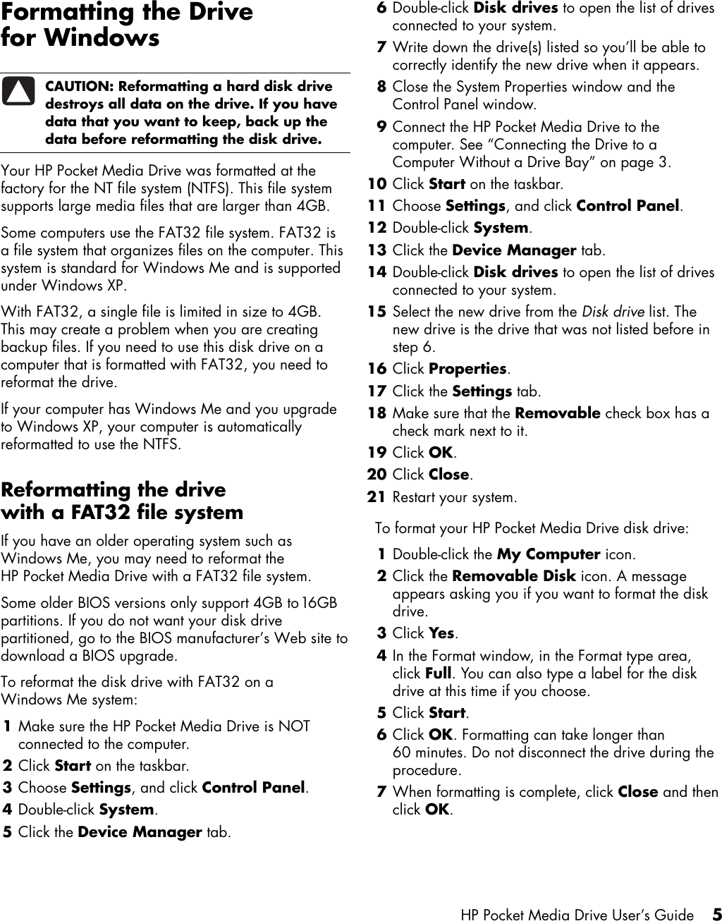 Page 9 of 12 - HP User's Guide  PD0800, PD1200 Pocket Media Drives - C00770956