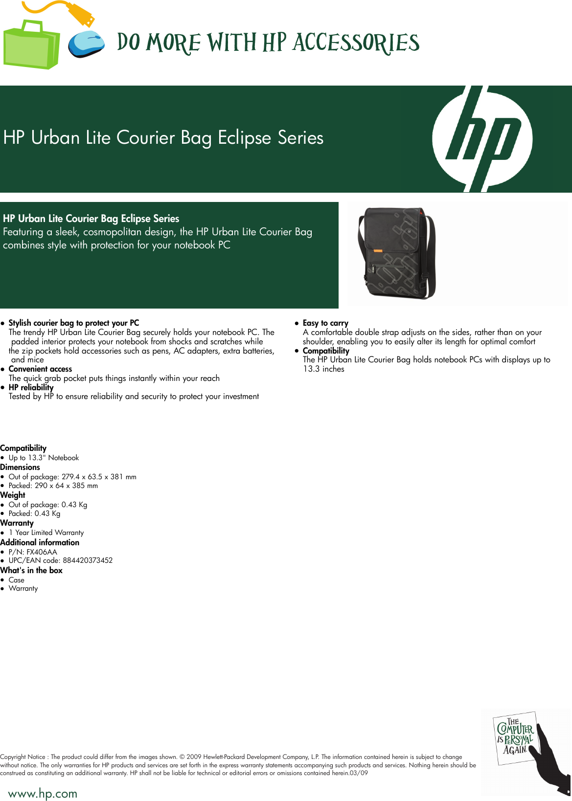 Hp Psg Consumer Accessory Datasheet Urban Lite Courier Bag C Hp Psg Consumer Accessory Datasheet Urban Lite Courier Bag C