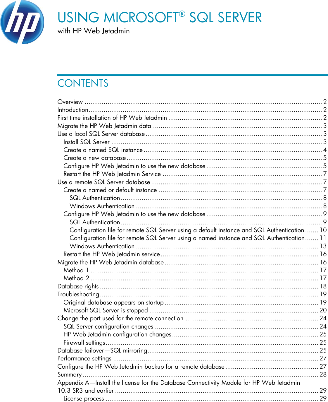 HP Using Microsoft SQL Server With Web Jetadmin ENWW C01763040