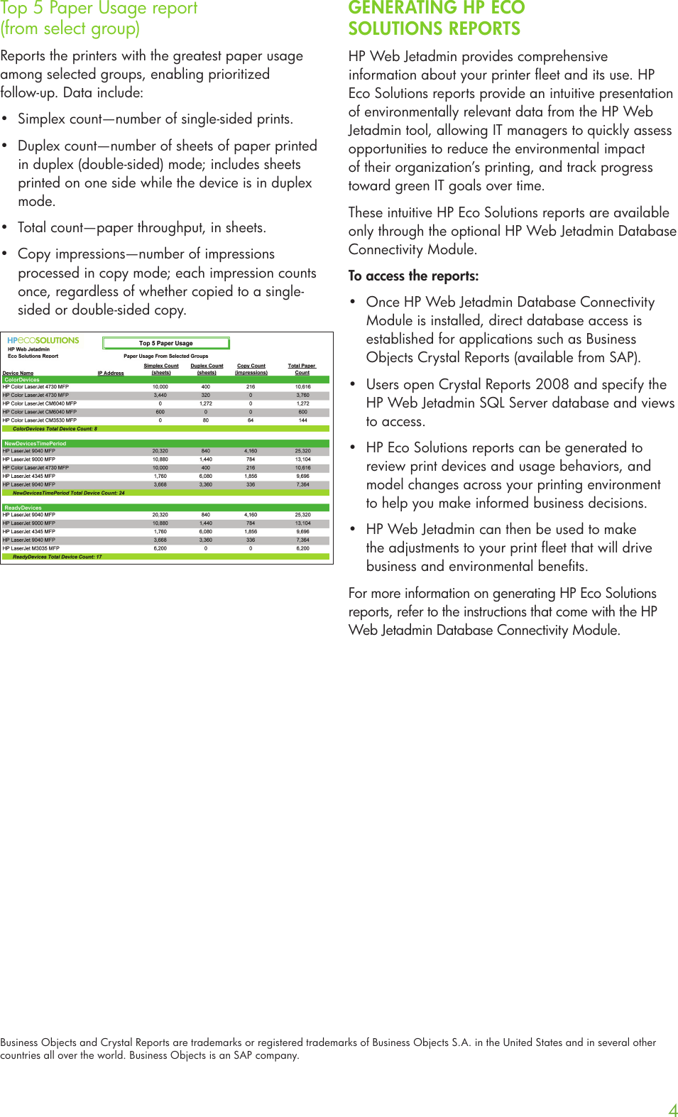 Page 4 of 8 - HP  Web Jetadmin Software - Eco Solutions Reports C01951651