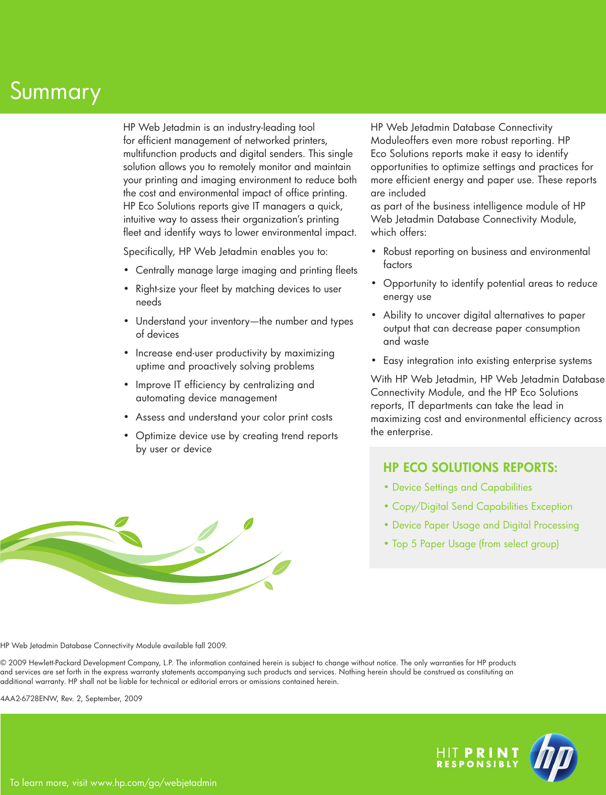 Page 8 of 8 - HP  Web Jetadmin Software - Eco Solutions Reports C01951651