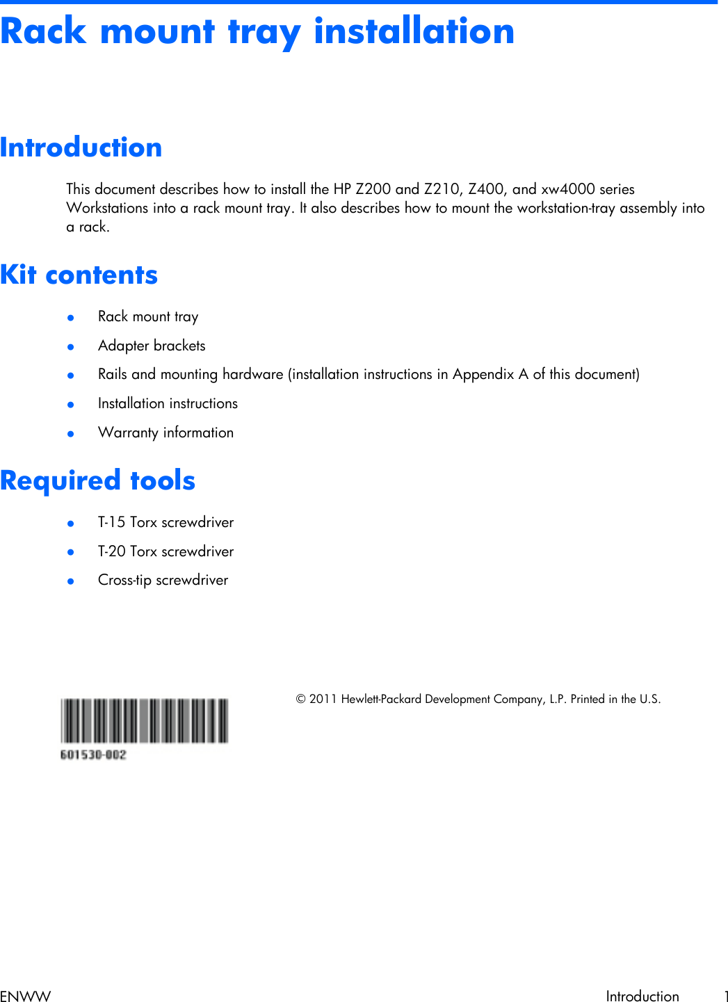 Page 1 of 10 - HP  Z200, Z400 And Xw4000 Workstations - Rack Mount Tray Installation C02027237