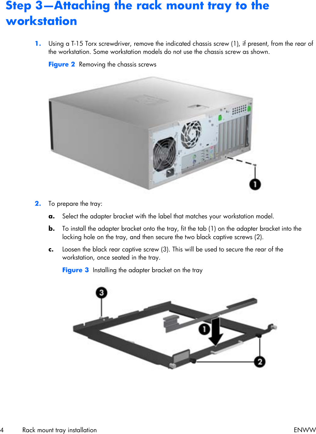 Page 4 of 10 - HP  Z200, Z400 And Xw4000 Workstations - Rack Mount Tray Installation C02027237