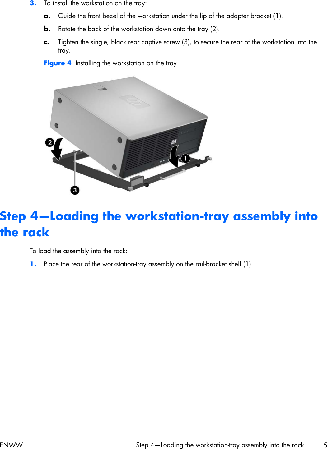 Page 5 of 10 - HP  Z200, Z400 And Xw4000 Workstations - Rack Mount Tray Installation C02027237